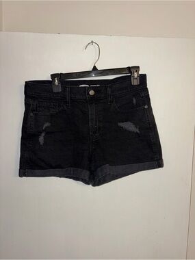 Old Navy Black Distressed Roll-Hem Women's Shorts | Mid Rise Boyfriend Short